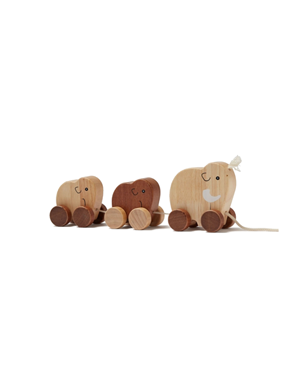 Hölzernes Schleppspielzeug Mammutfamilie