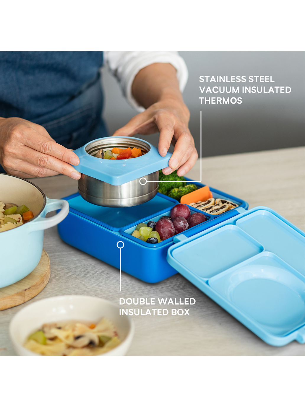 OmieBox Lunchbox mit Thermoskanne und Fächern