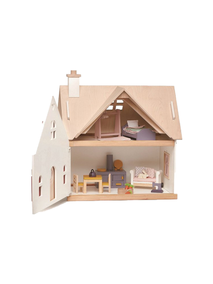 Zweistöckiges Puppenhaus aus Holz mit Zubehör