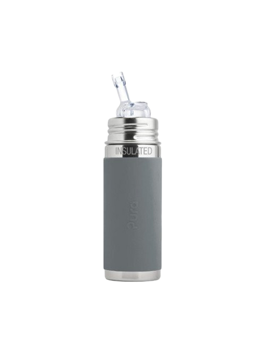 Edelstahl-Thermoflasche mit grauem Silikonüberzug 260 ml