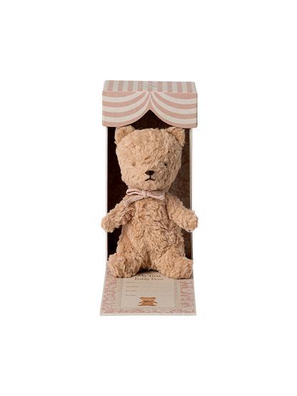 Der erste Teddybär in einer Geschenkbox