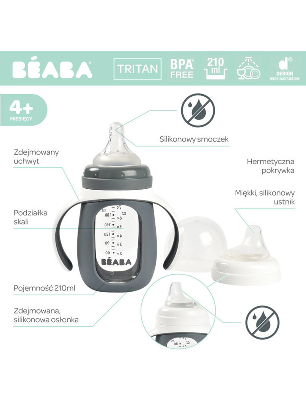 Trainingsflasche aus Glas in einer 2-in-1-Silikonhülle