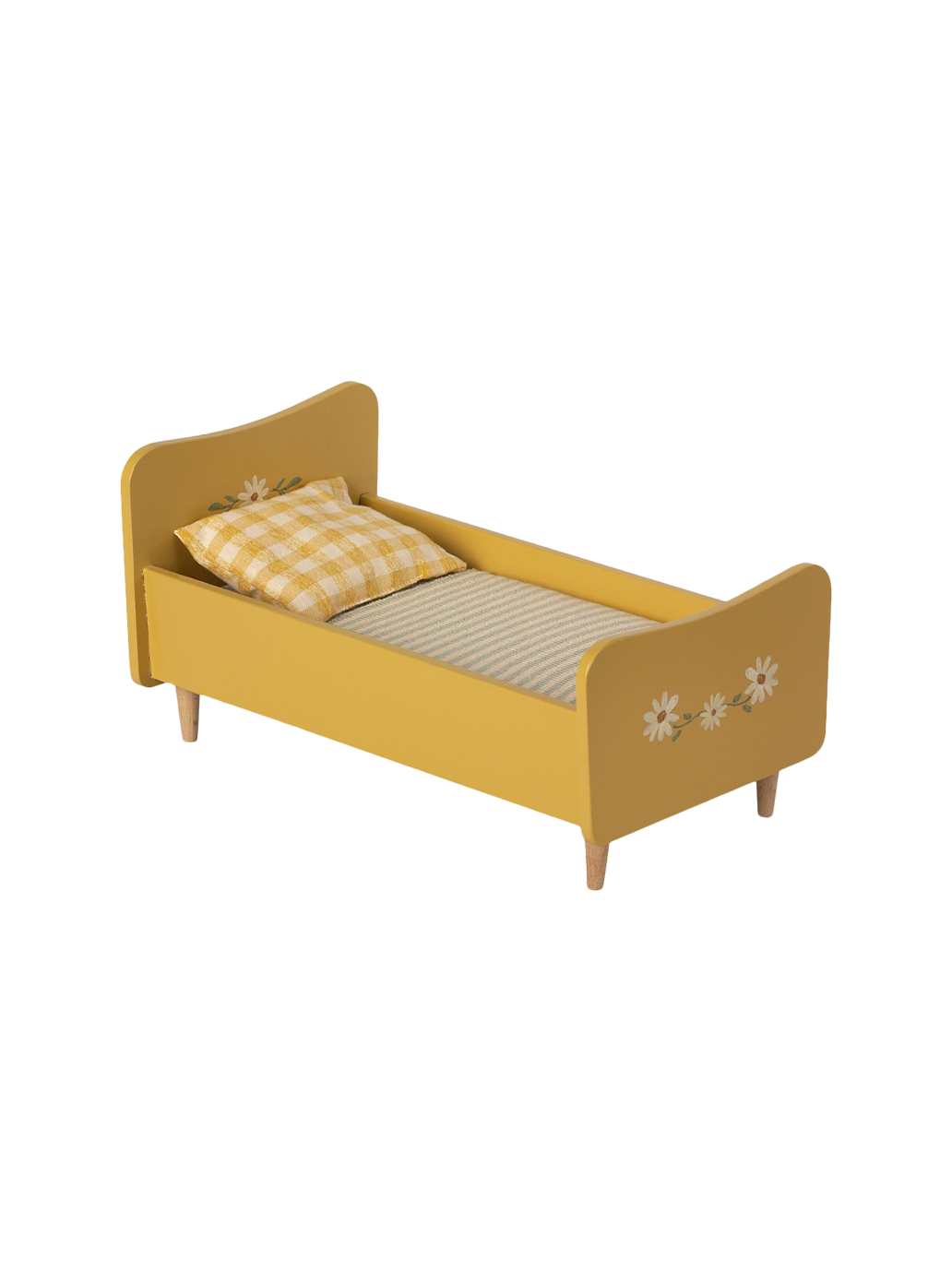 Mini-Kinderbett aus Holz mit Bettwäsche
