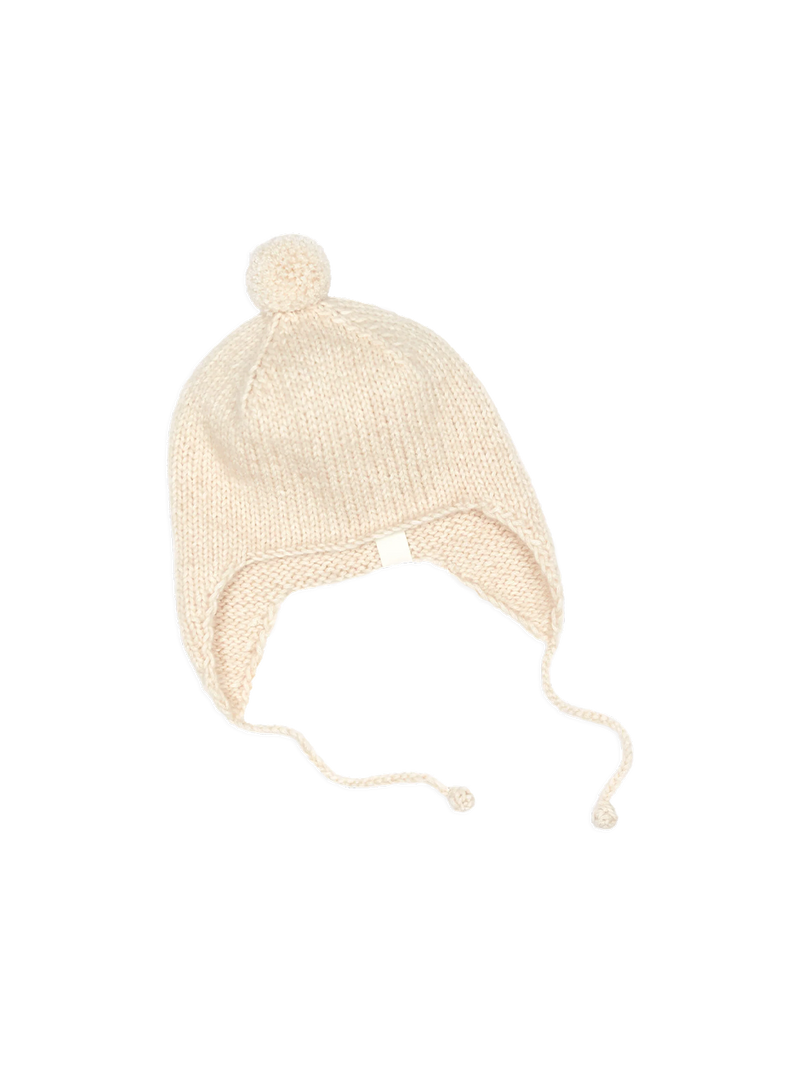 Bonnet bébé en laine mérinos avec pompon