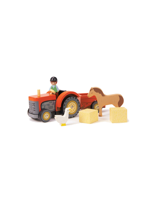 Tracteur en bois avec remorque et accessoires