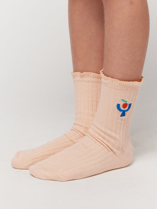 Kurze Socken mit Tomatenplatten-Stickerei