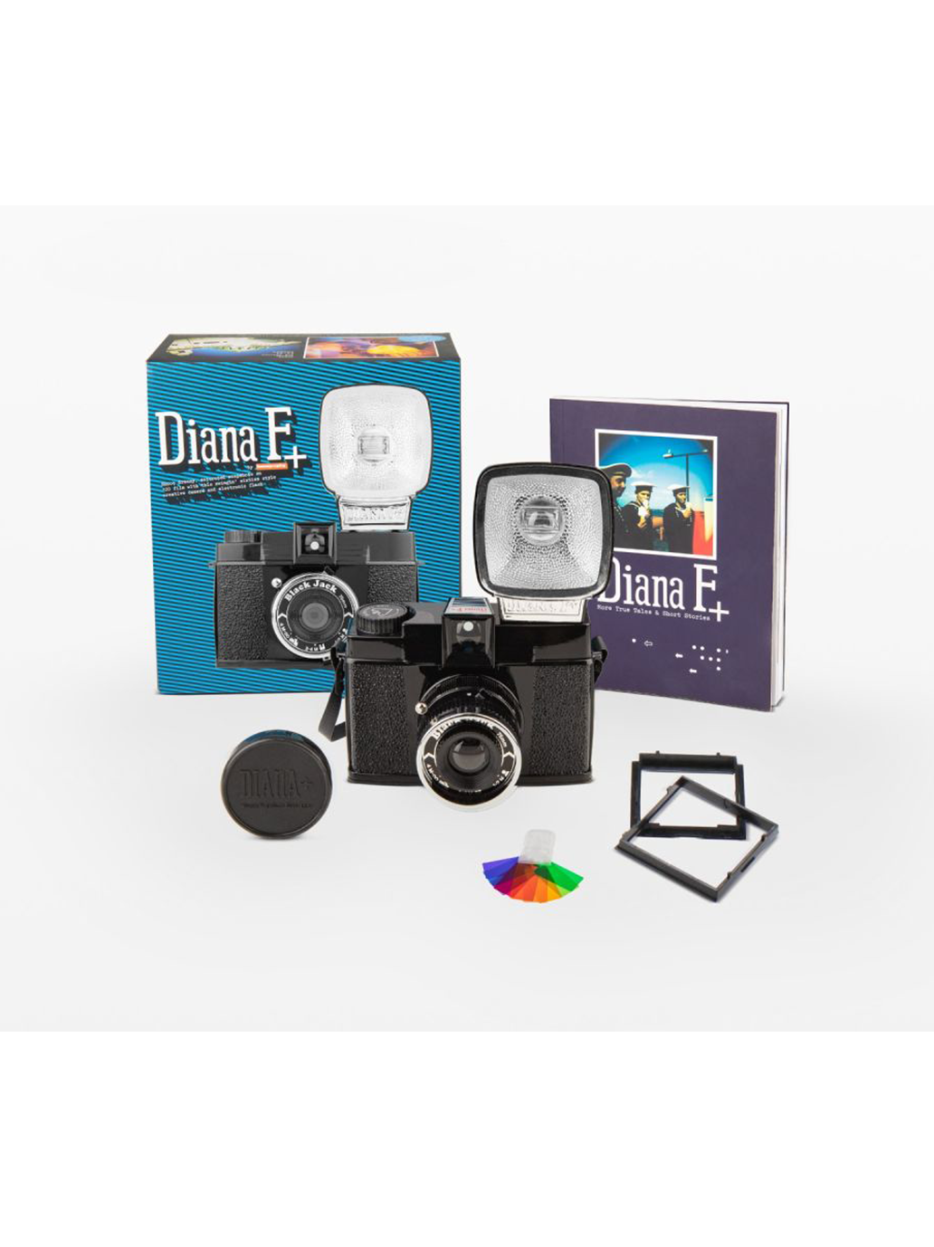 Analoge Kamera mit Diana F+ Kamera und Blitzlampe