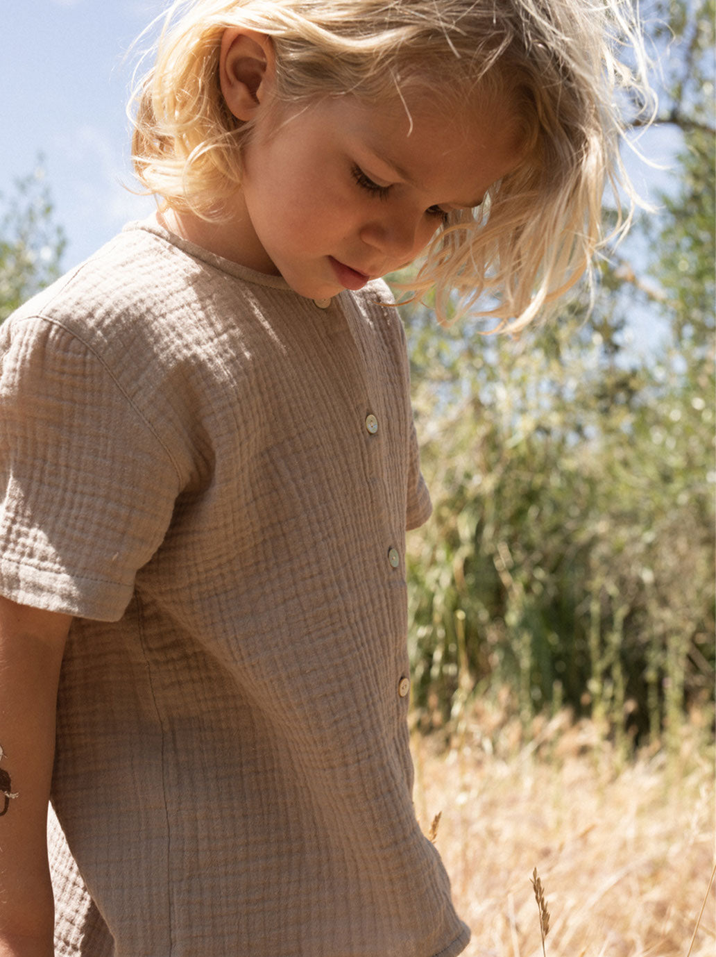 Chemise manches courtes en mousseline olive