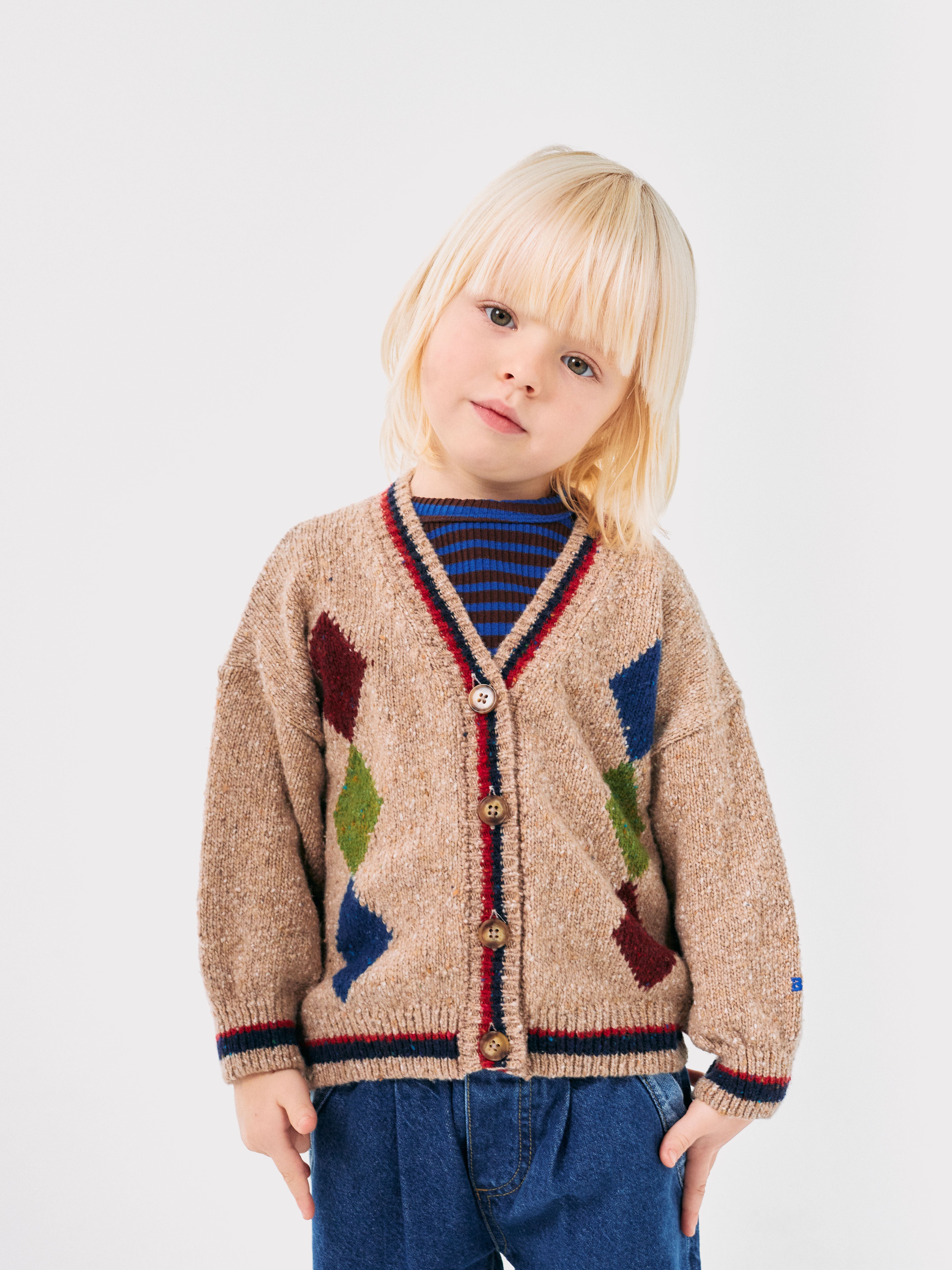 Cardigan Bobo en intarsia à losanges