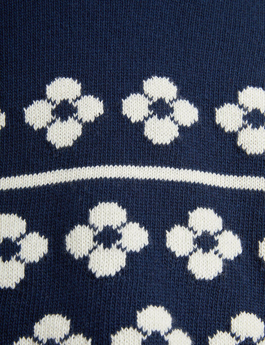 Gestrickter Woll-Pullover mit Blumenmuster