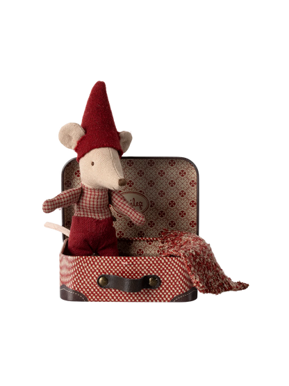 Souris miniature de Noël dans une valise