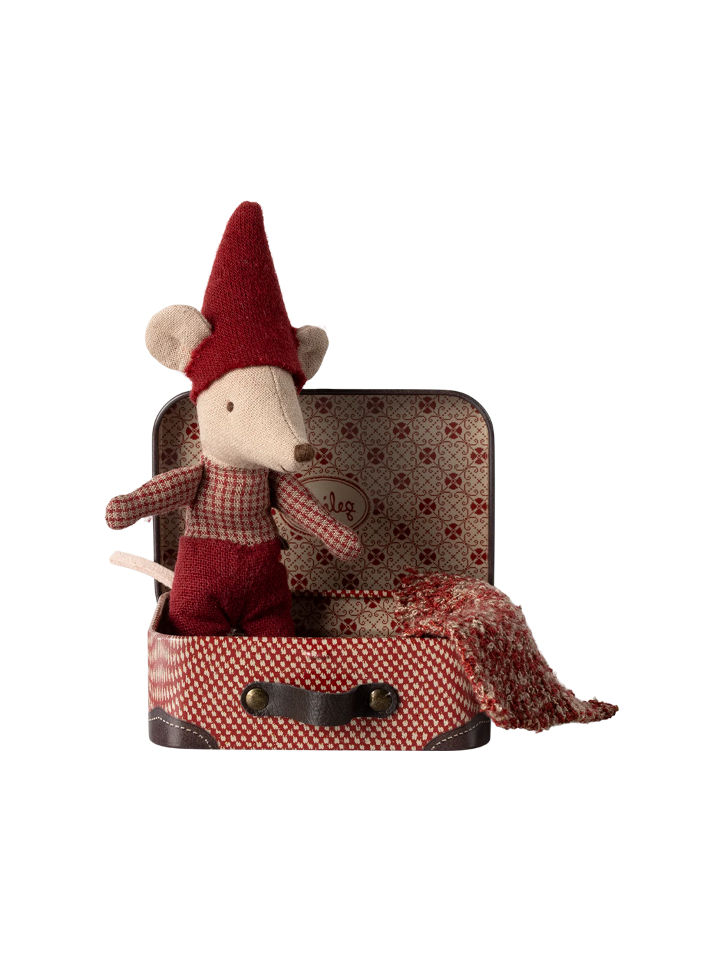 Souris miniature de Noël dans une valise