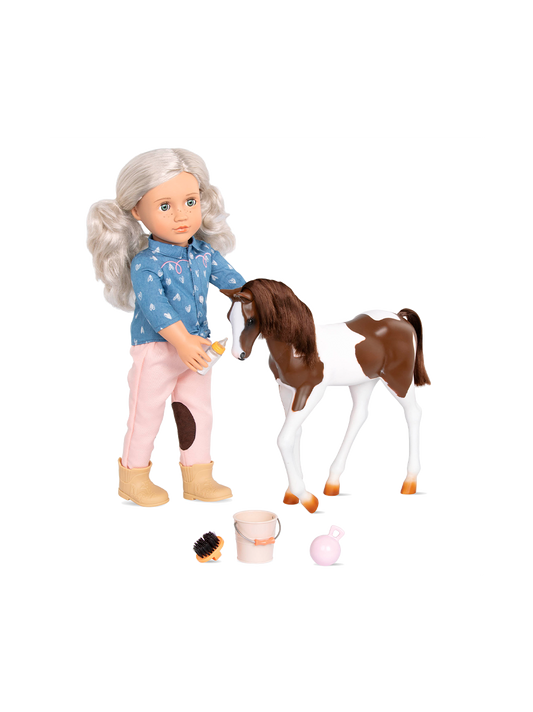Yanira Puppe 46cm mit Fohlen und Zubehör